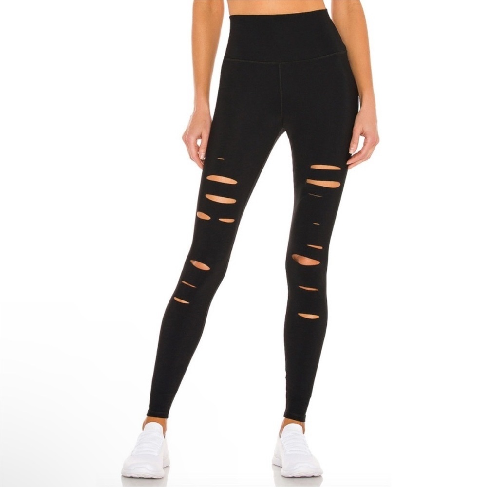 Alo black ripped warrior leggings